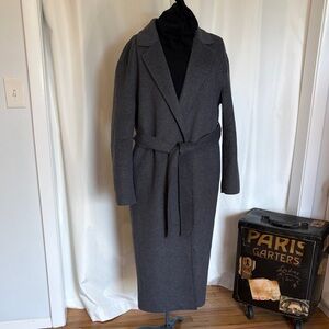 Wool blend long gray tie coat soft side pockets size medium